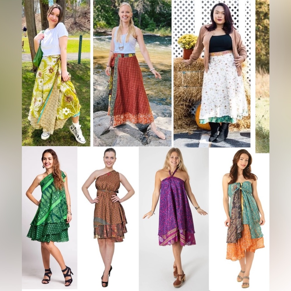 Reversible Upcycled Magic Sari Wrap Maxi Skirts BIN168 - Picture 5 of 5
